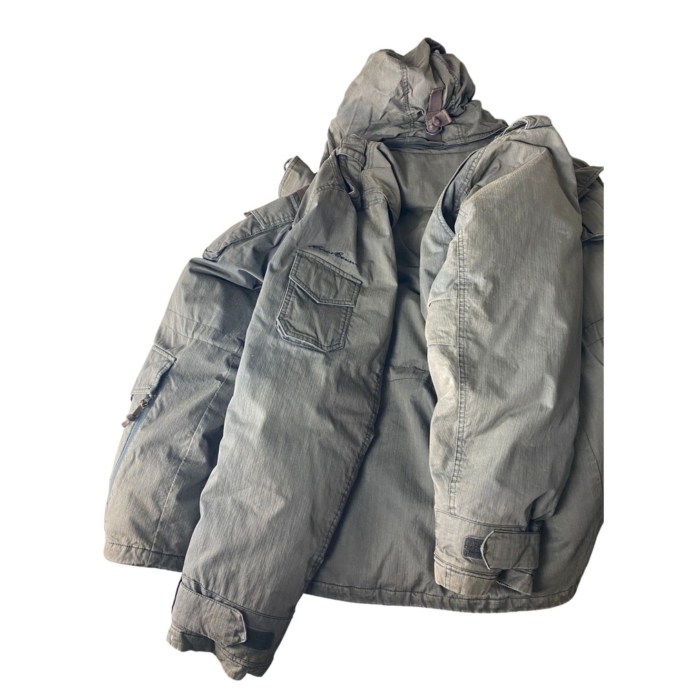 Eddie Bauer Mens Field Jacket Large Olive Green Hooded Utility Coat - Picture 5 of 8
